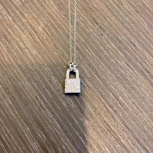 Silver lock necklace…crystal encrusted pendant and chain